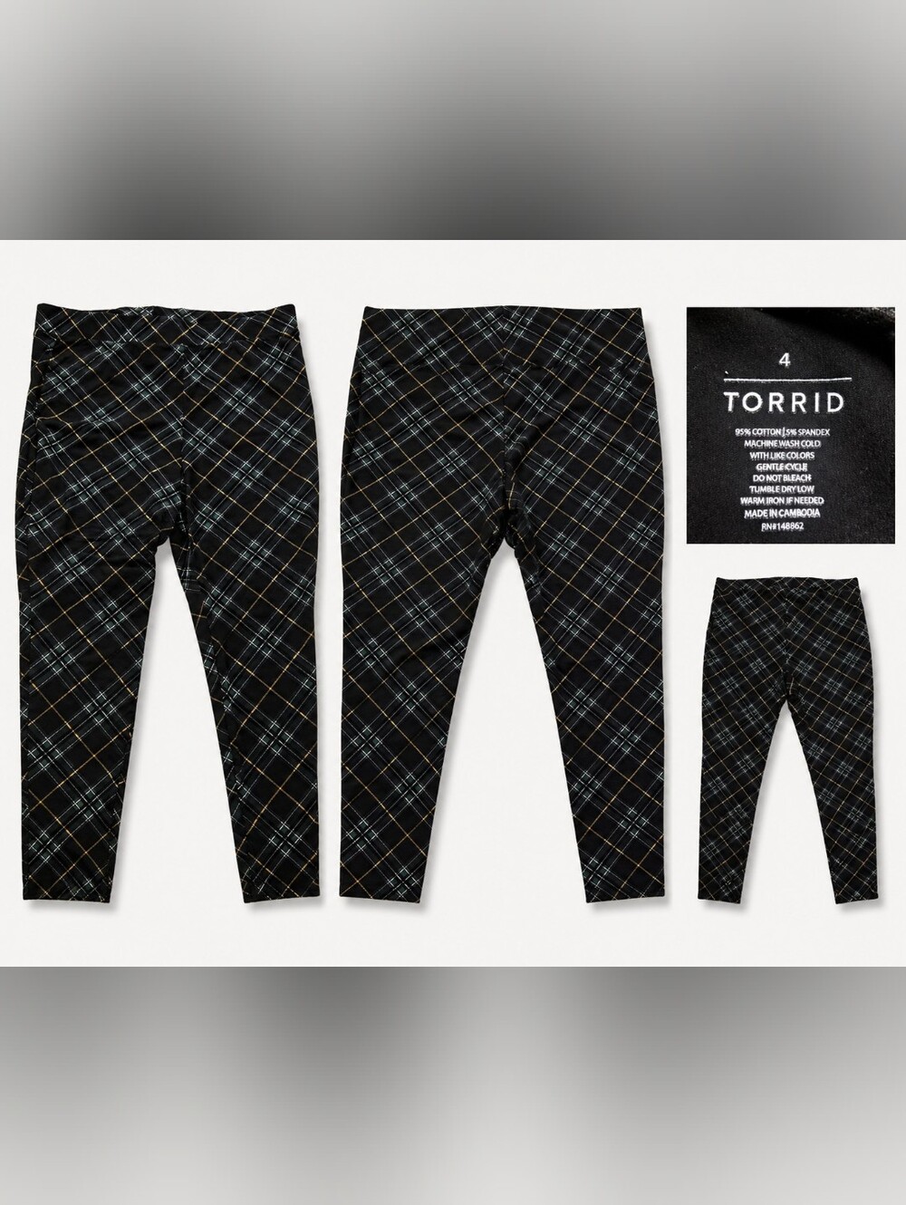 Torrid Plaid Stretch Leggings Black Tan White Size 4 / 4X NWOT